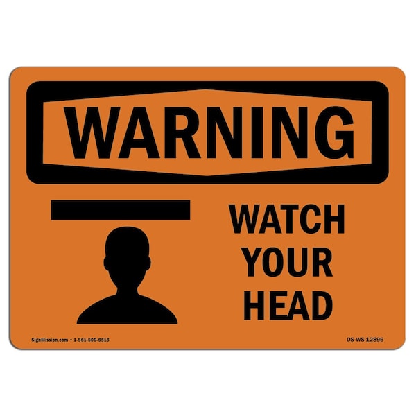 OSHA WARNING Sign, Watch Your Head, 5in X 3.5in Decal, 10PK, 3.5" W, 5" L, Landscape, PK10